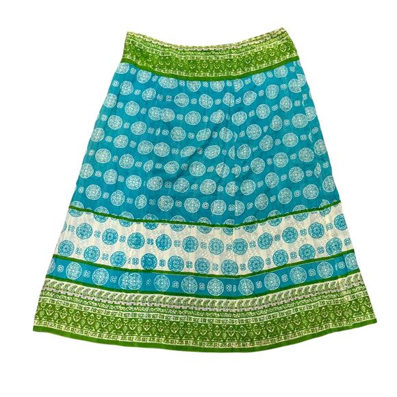 The Territory Ahead Dresses & Skirts - The Territory Ahead 10 Cotton A-Line Midi Skirt Blue Green Festival Boho Hippie